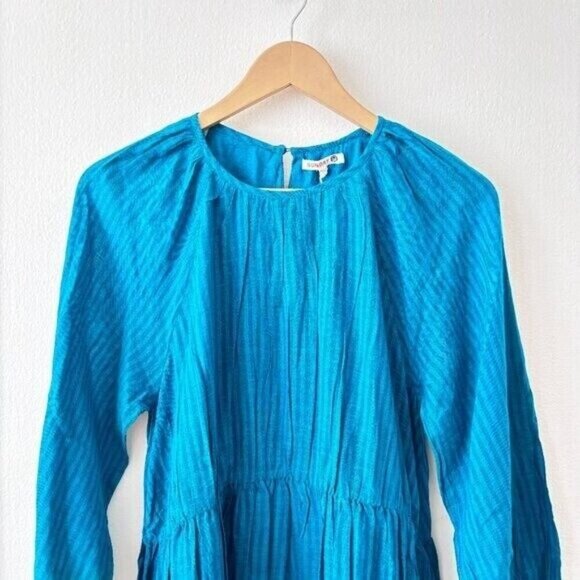 Anthropologie Sundry Blue Gingham Tiered Midi Dress - Picture 5 of 10